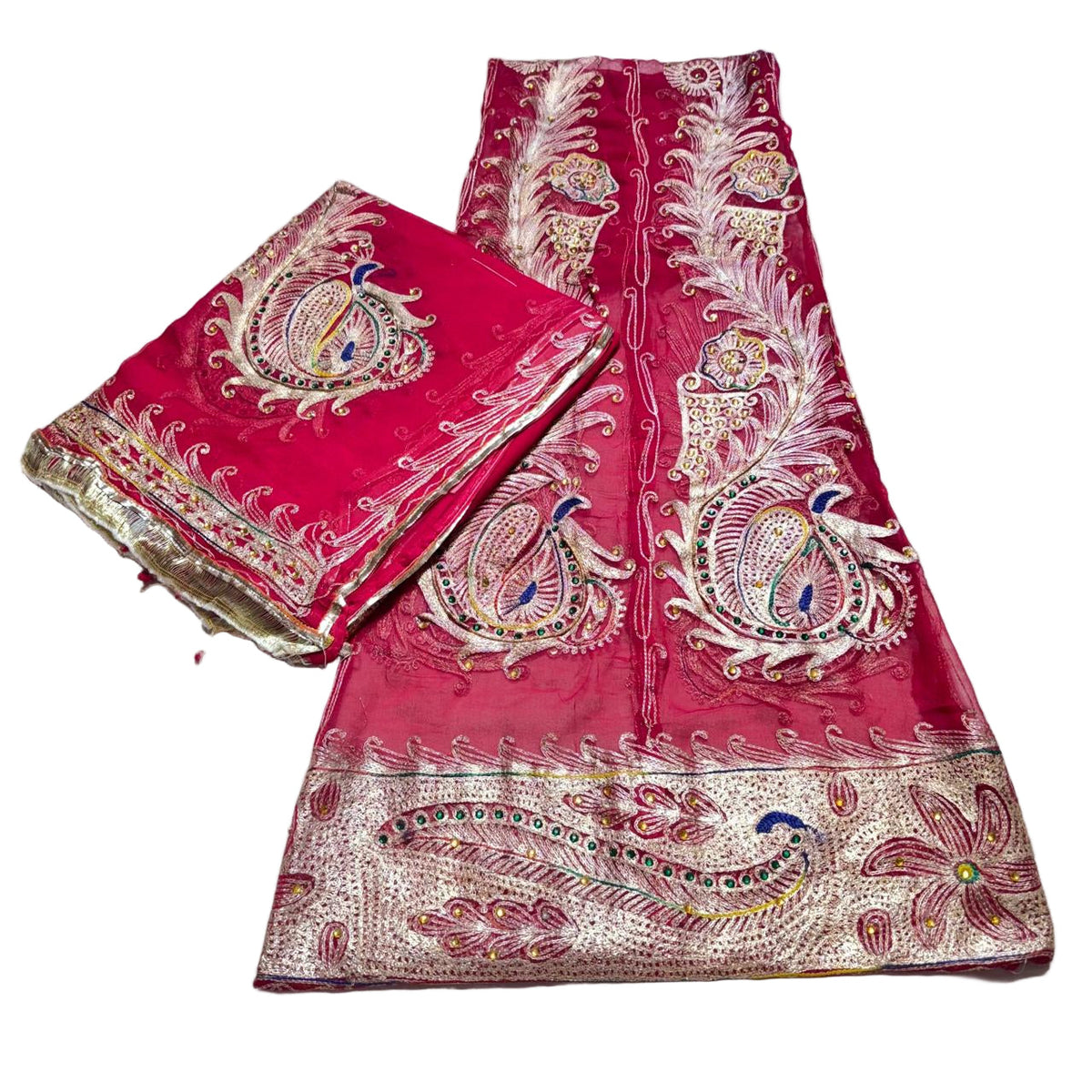 Pure Fabric Zari & Kundan Work Poshak with Pure Odhani – Premium Traditional Outfit