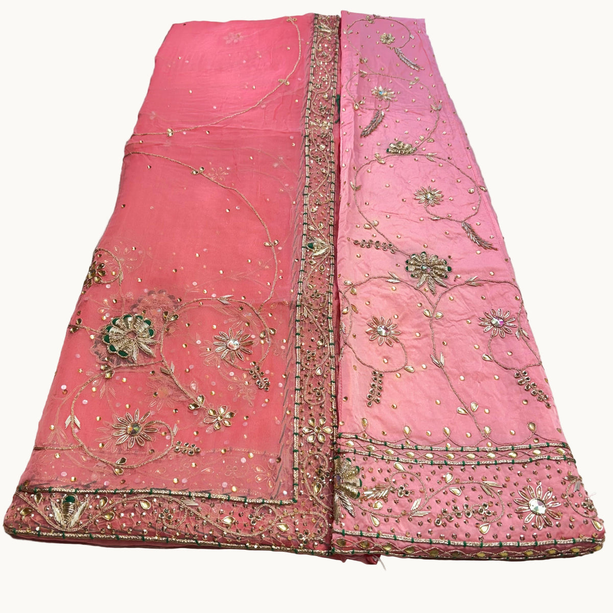 Rajputi Poshak – Zardozi Kundan Work Natural Crepe with Thakurji Odhni