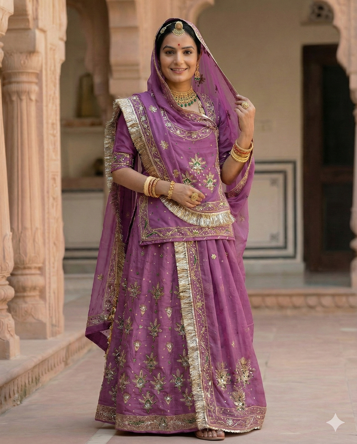 Rajputi Poshak – Handwork Bember Satin – Royal Purple with Thakurji Odhni