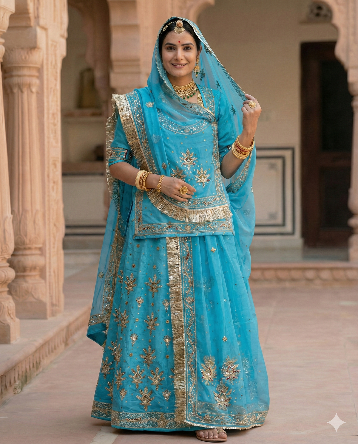 Rajputi Poshak – Zardozi Dabka Cutdana Bamber Satin with Thakurji Odhni