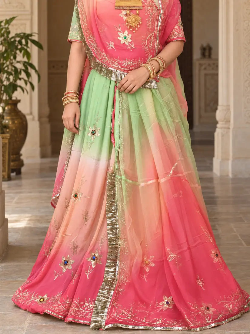 Pure Shaded Rajputi Poshak, Natural Crepe with Zari Work – Pure Odhni