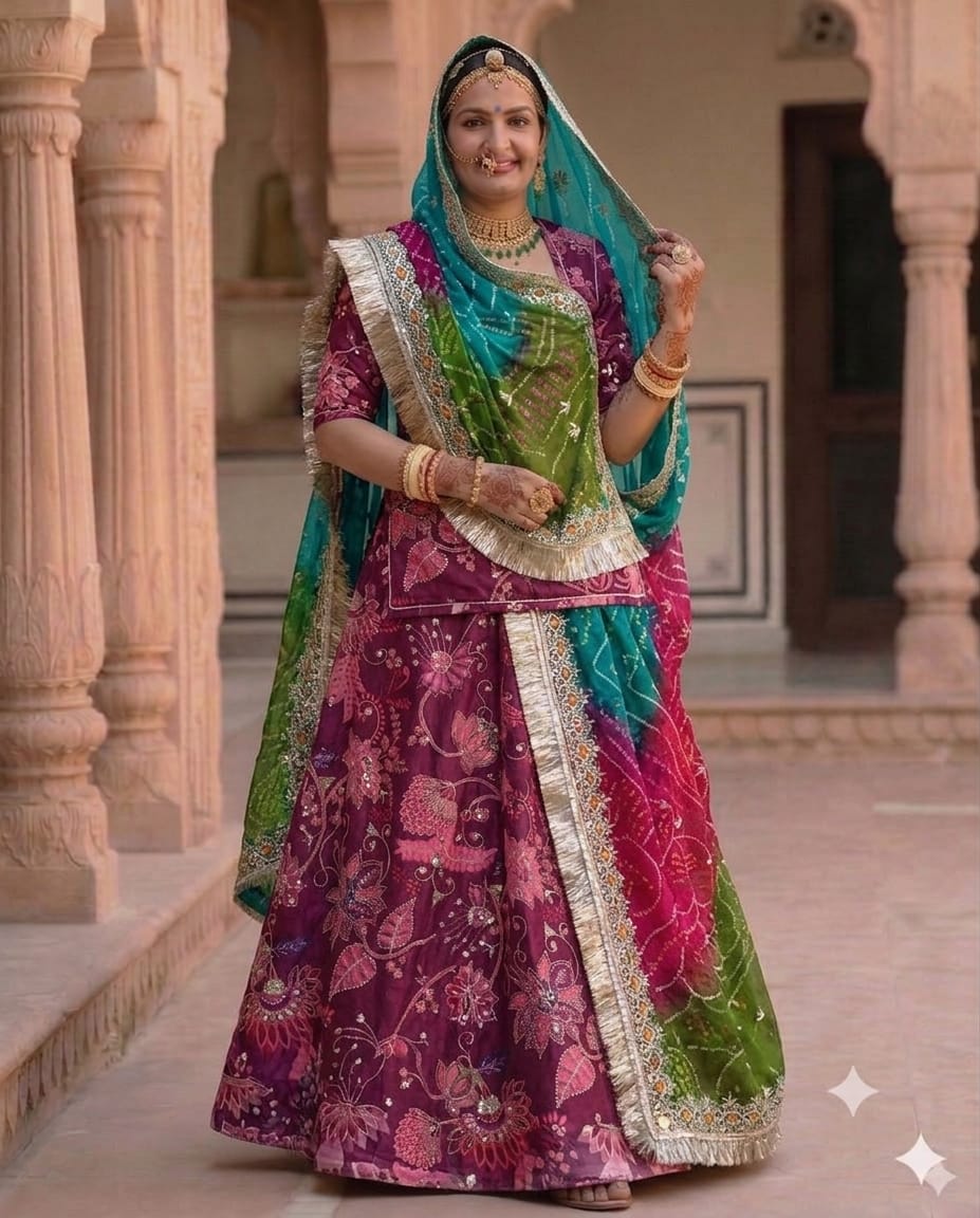 Premium Pimpal Pata Pure Fabric with Zari Work & Thread Embroidery | Rajputi Poshak Fabric | Designer Dress Material