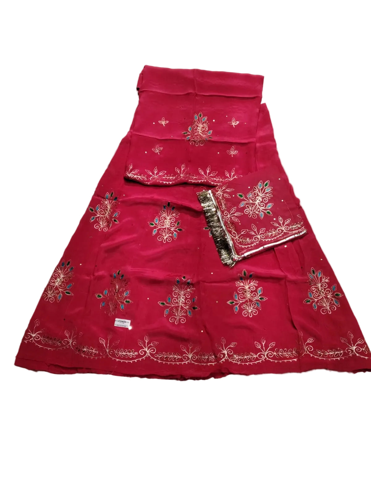 Rajputi Dress - Floral Natural Crepe Pure Peach Poshak With Zari Work - Same Colour Pure Odhni