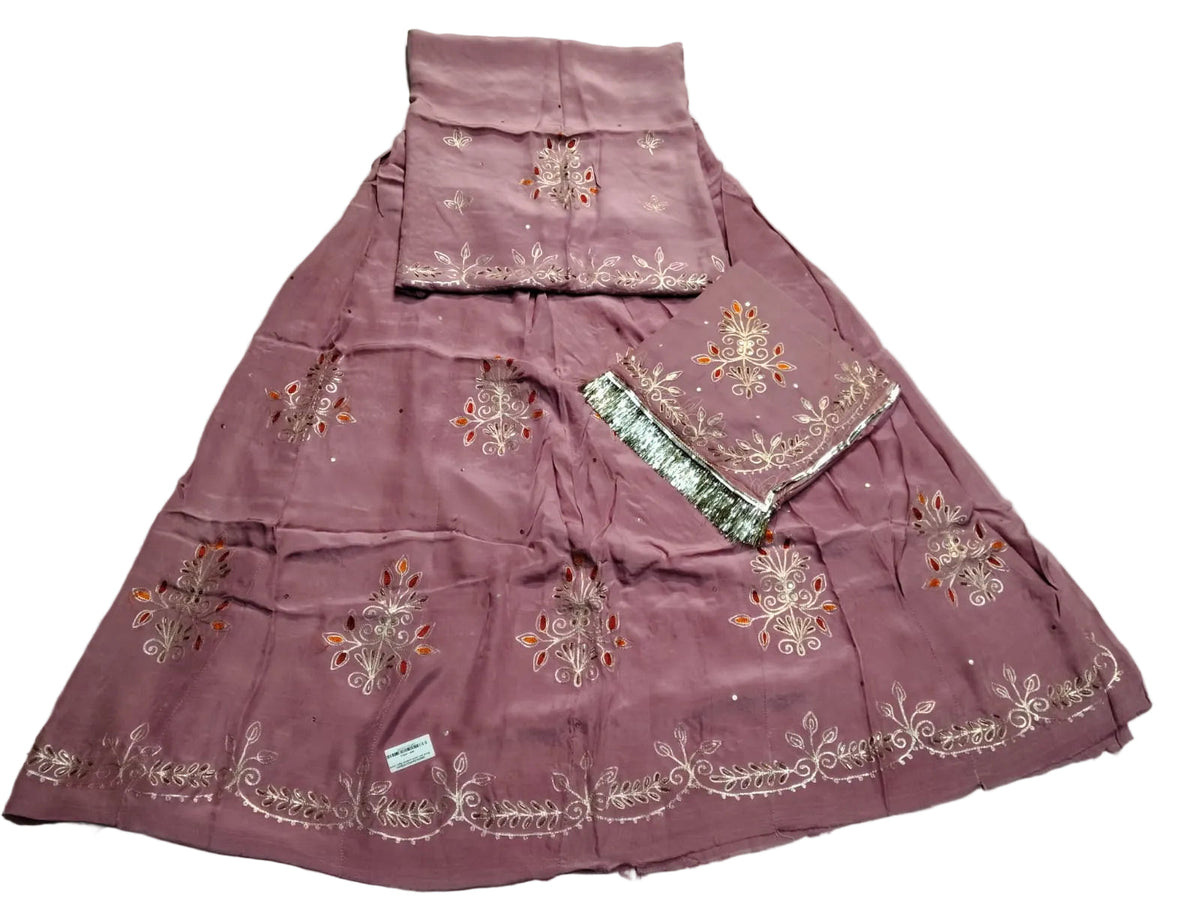 Rajputi Dress - Floral Natural Crepe Pure Piyaji Poshak With Zari Work - Same Colour Pure Odhni