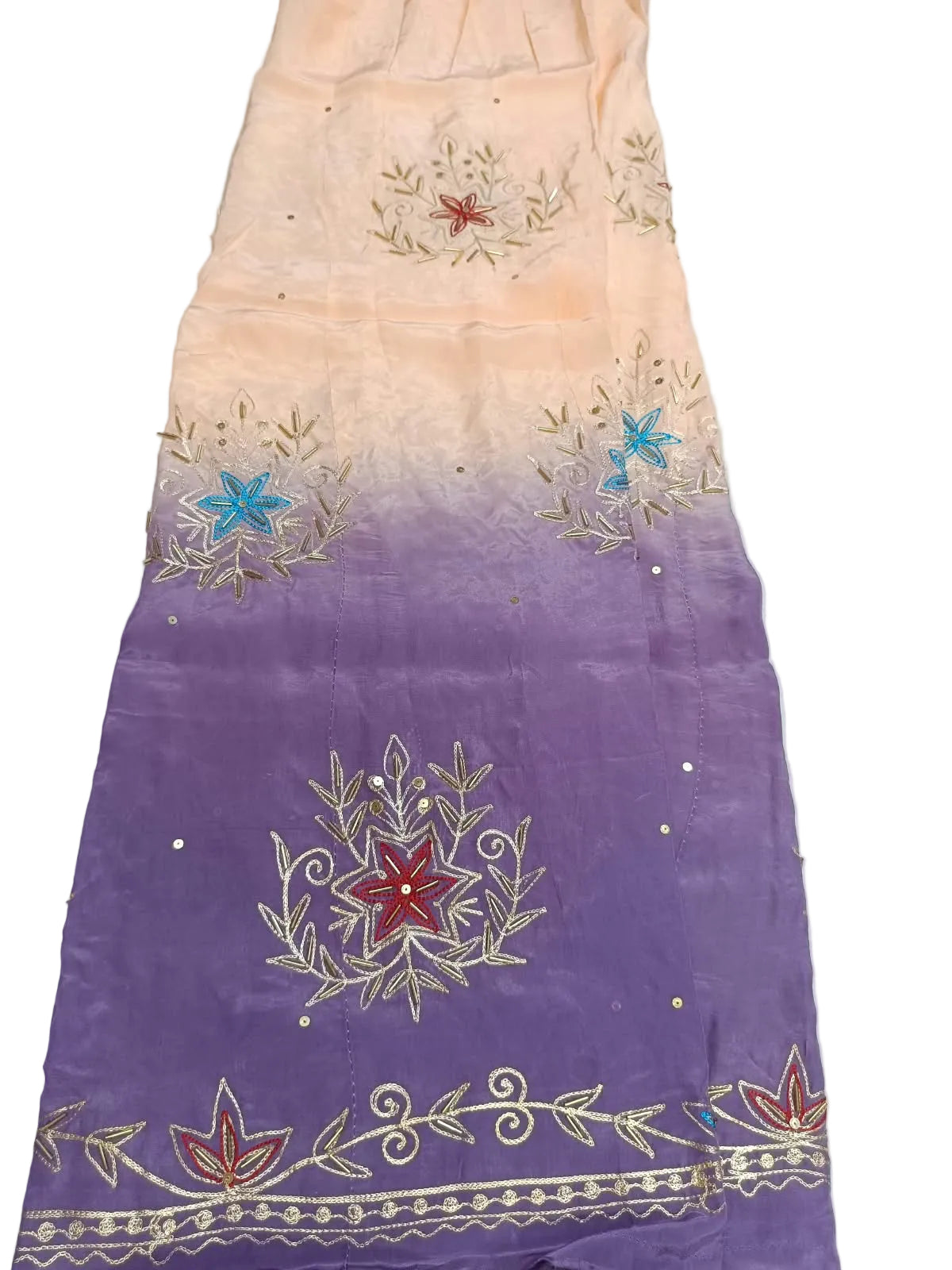 Peach Purple Shaded Pure Crepe Rajputi Poshak – Zari Cutdana