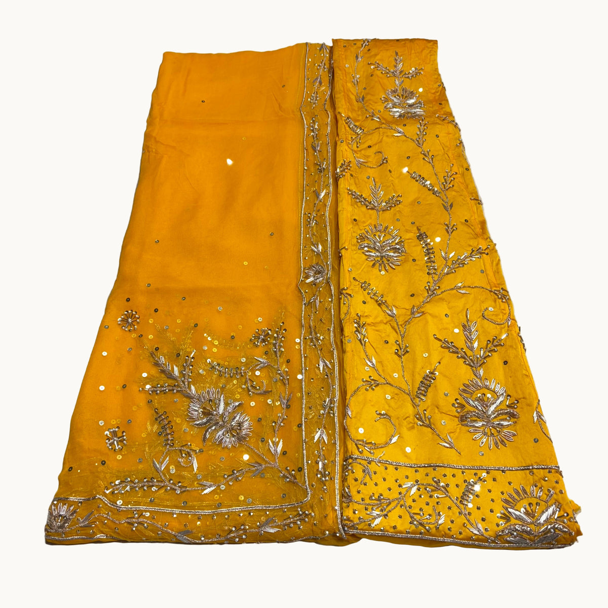 Rajputi Poshak – Zardozi Kundan Work Natural Crepe with Thakurji Odhni