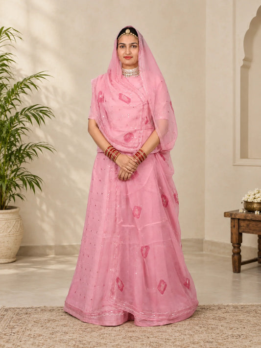 Babypink Mukesh Tari Rajputi Suit with Pure Odhni | Traditional Rajasthani Poshak for Women