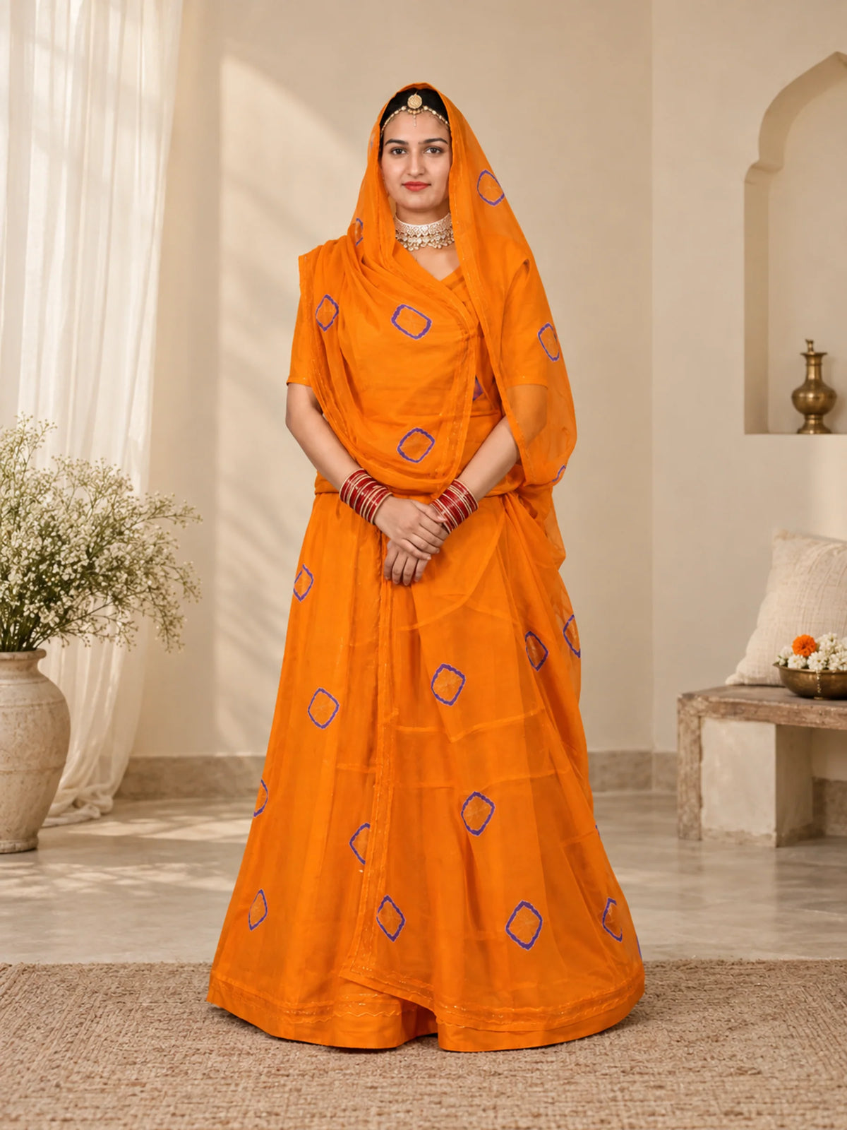 Bati Print Pure Natural Crepe Rajputi Suit Dress Material – Orange | Traditional Ethnic Wear for Women