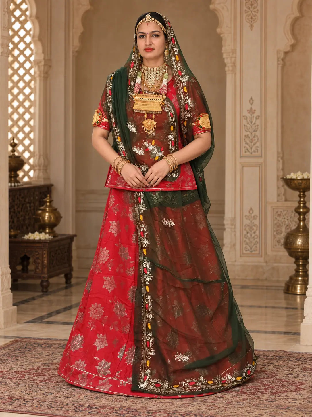 Classic Richa Silk Rajputi Suit with Rajan Lehriya Odhni | Kamal Pati Design | Pink & Green Traditional Dress
