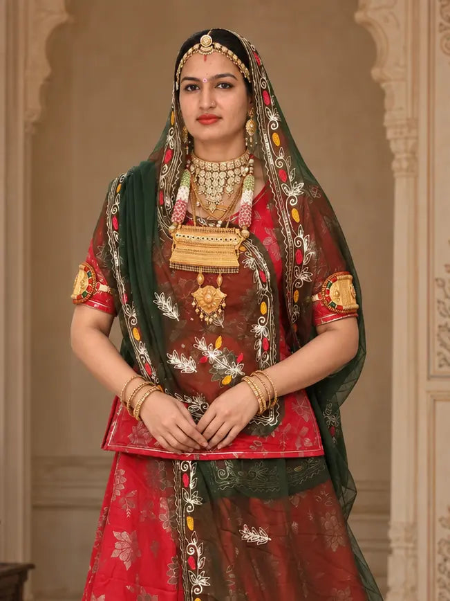 Classic Richa Silk Rajputi Suit with Rajan Lehriya Odhni | Kamal Pati Design | Pink & Green Traditional Dress