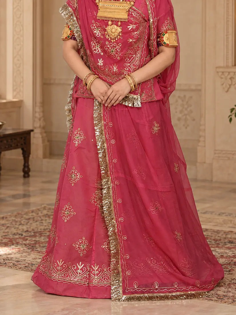 Designer Rajputi Poshak | Tissue Fabric & Humrahi Pure Odhni | Heavy Zari hand Work.