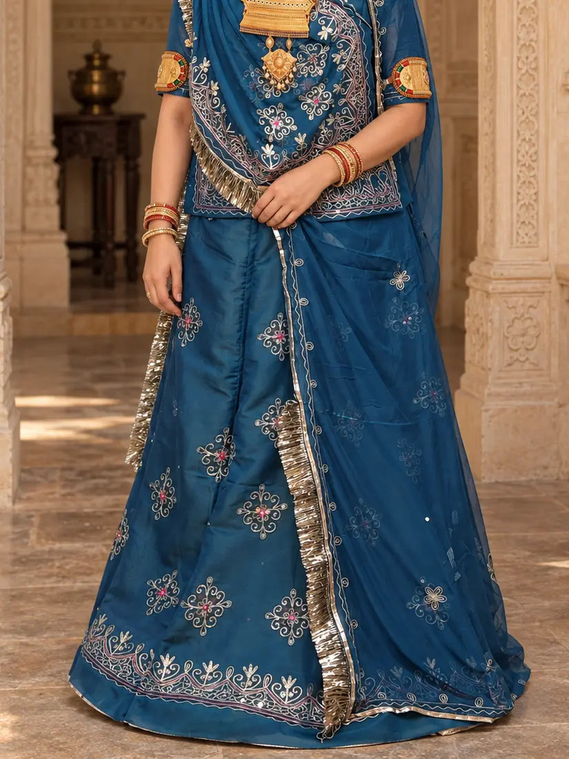 Designer Rajputi Poshak | Tissue Fabric & Humrahi Pure Odhni | Heavy Zari hand Work.
