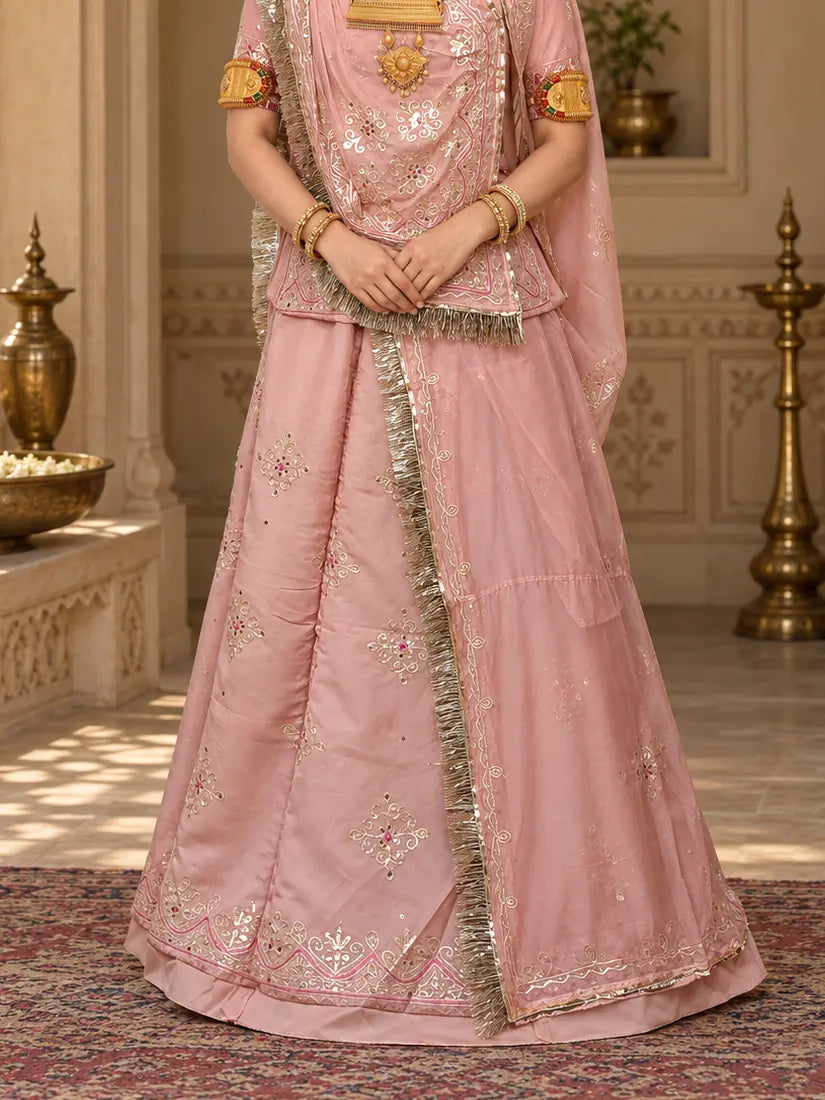 Designer Rajputi Poshak | Tissue Fabric & Humrahi Pure Odhni | Heavy Zari hand Work.