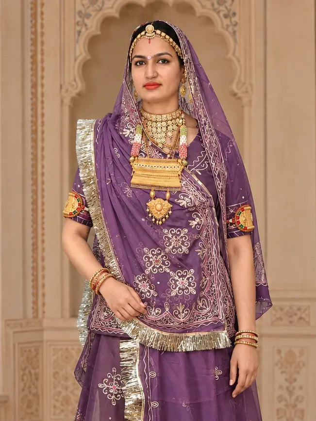Designer Rajputi Poshak | Tissue Fabric & Humrahi Pure Odhni | Heavy Zari hand Work.