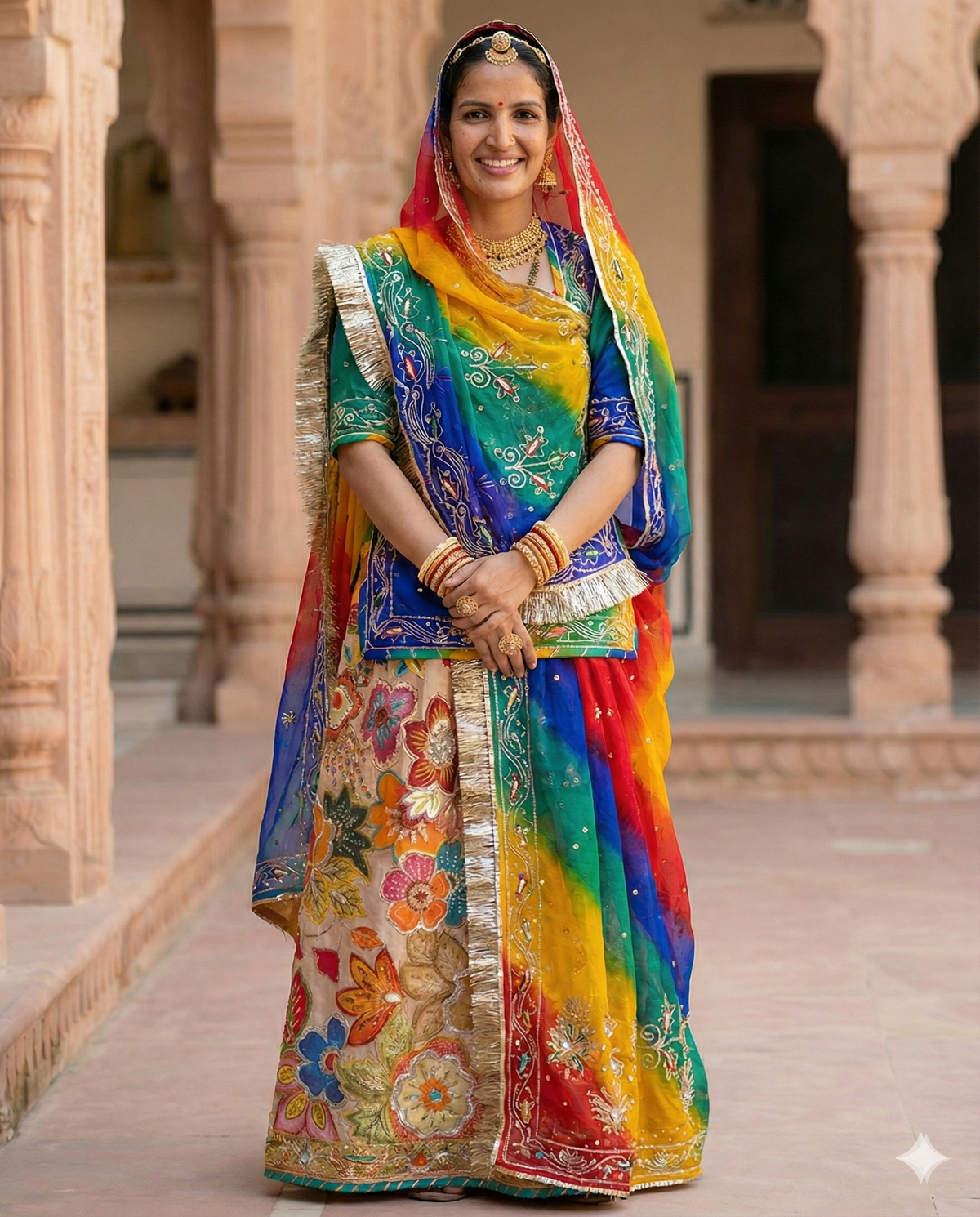 Humrahi Pure Jod Crepe Silk Lehenga Set – Multicolor Traditional Rajasthani Ethnic Wear for Women(2.5m pure crepe silk kapda)