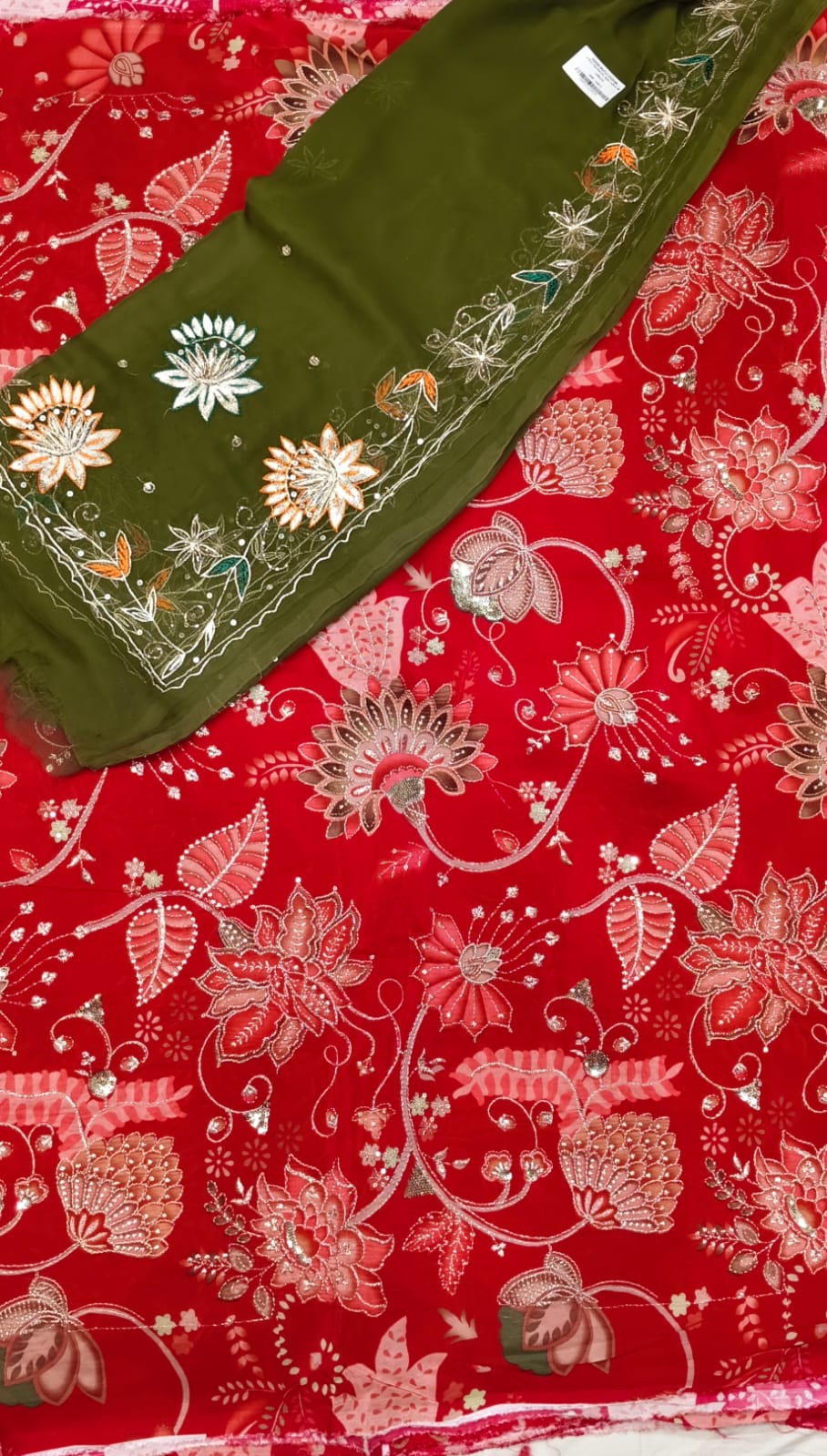 Premium Pimpal Pata Rajputi Poshak Pure Fabric | Zari Work & Thread Embroidery Designer Fabric | Traditional Rajasthani Dress Material