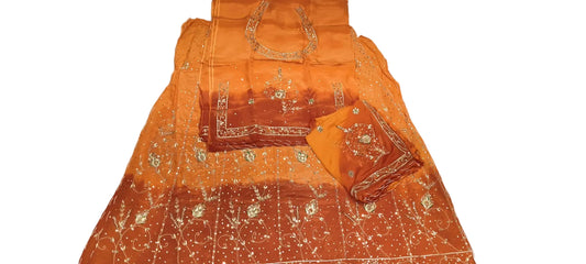 Double Colour Shaded Half Pure Rajputi Poshak with Humrahi Odhni | Natural Crepe Fabric | Heavy Zardoji Work | Orange & Rust Brown
