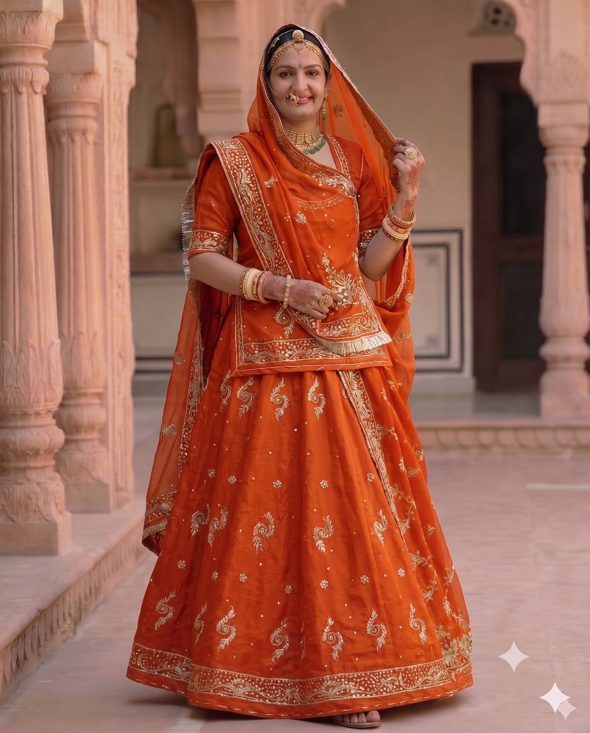 Khuli Bunti Design Rajputi Poshak with Thakhurji Pure Odhni – Natural Crepe Pure Fabric Zardozi Work Traditional Rajputi Dress