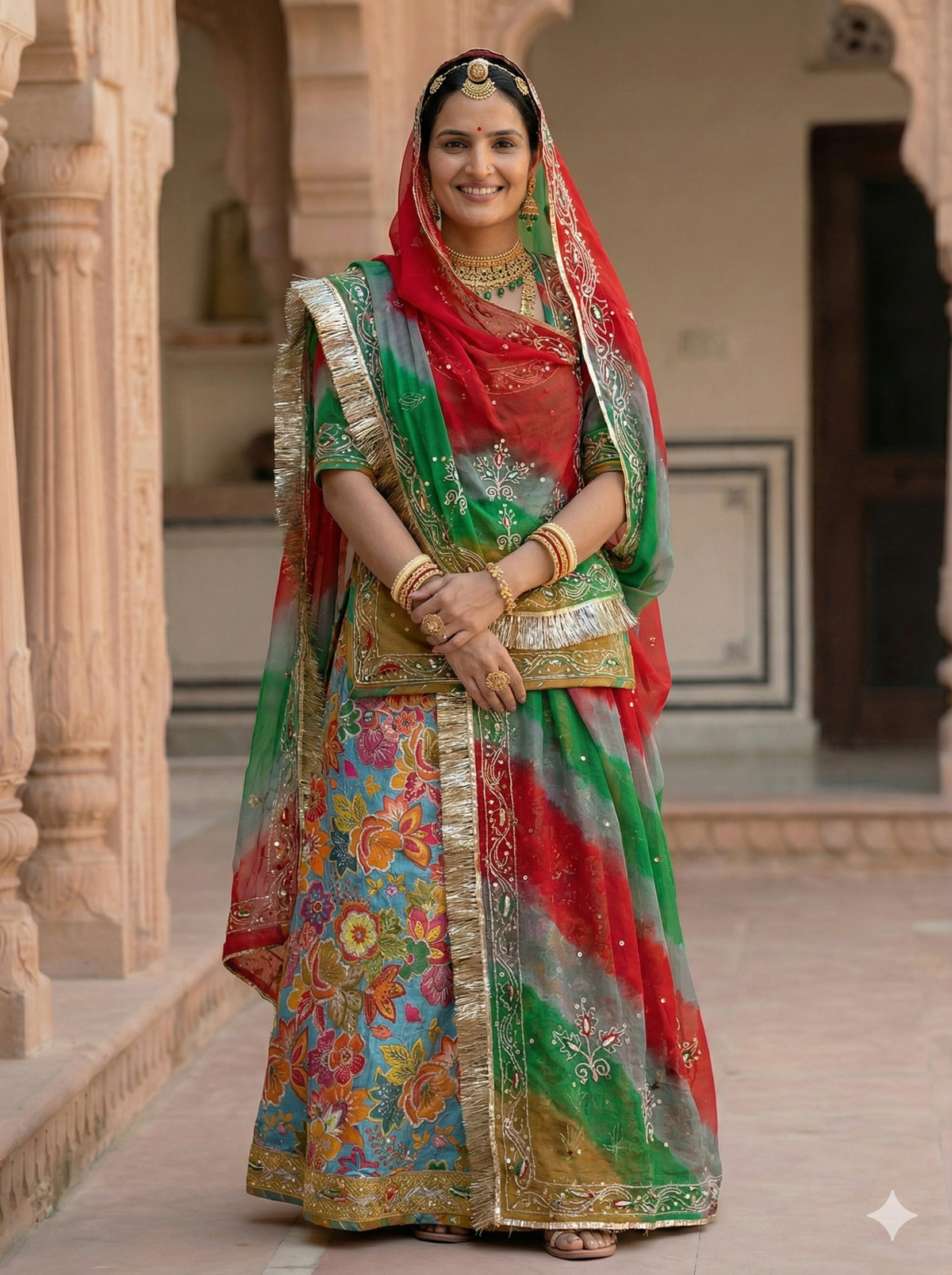 Humrahi Pure Jod in Multicolor Crepe Silk | Traditional Rajputi Festive Outfit for Women(2.5m crepe silk kapda for lehanga)