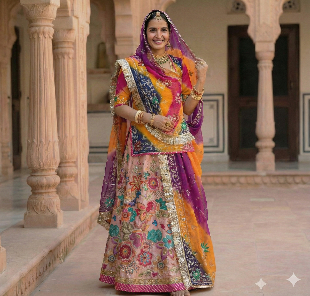 Humrahi Pure Jod in Multicolor Crepe Silk | Designer Traditional Rajputi Festive Outfit(2.5m crepe silk kapda for lehnga)