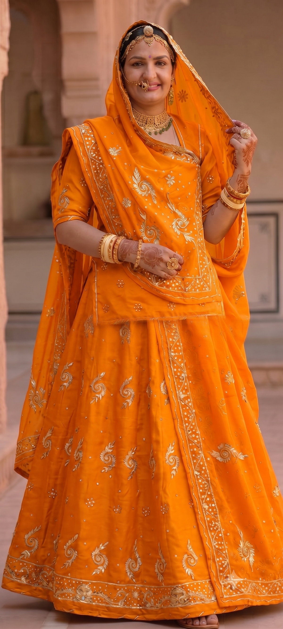 Khuli Bunti Design Rajputi Poshak with Thakhurji Pure Odhni – Natural Crepe Pure Fabric Zardozi Work Traditional Rajputi Dress