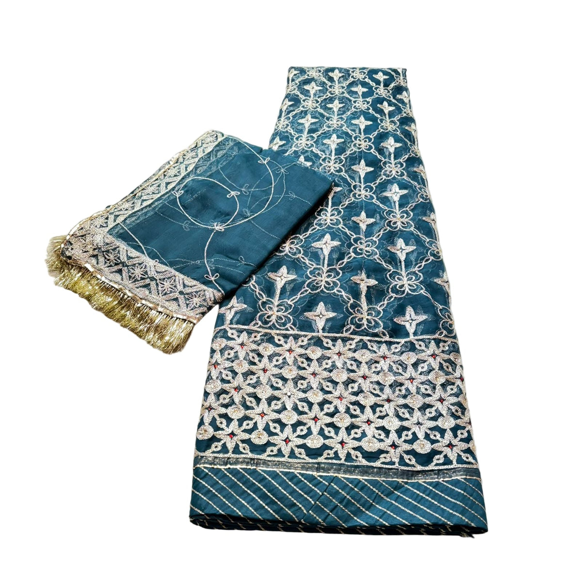 Pine Green Humrahi Fabric Rajputi Poshak | Kundan Zari Work with Matching Odni