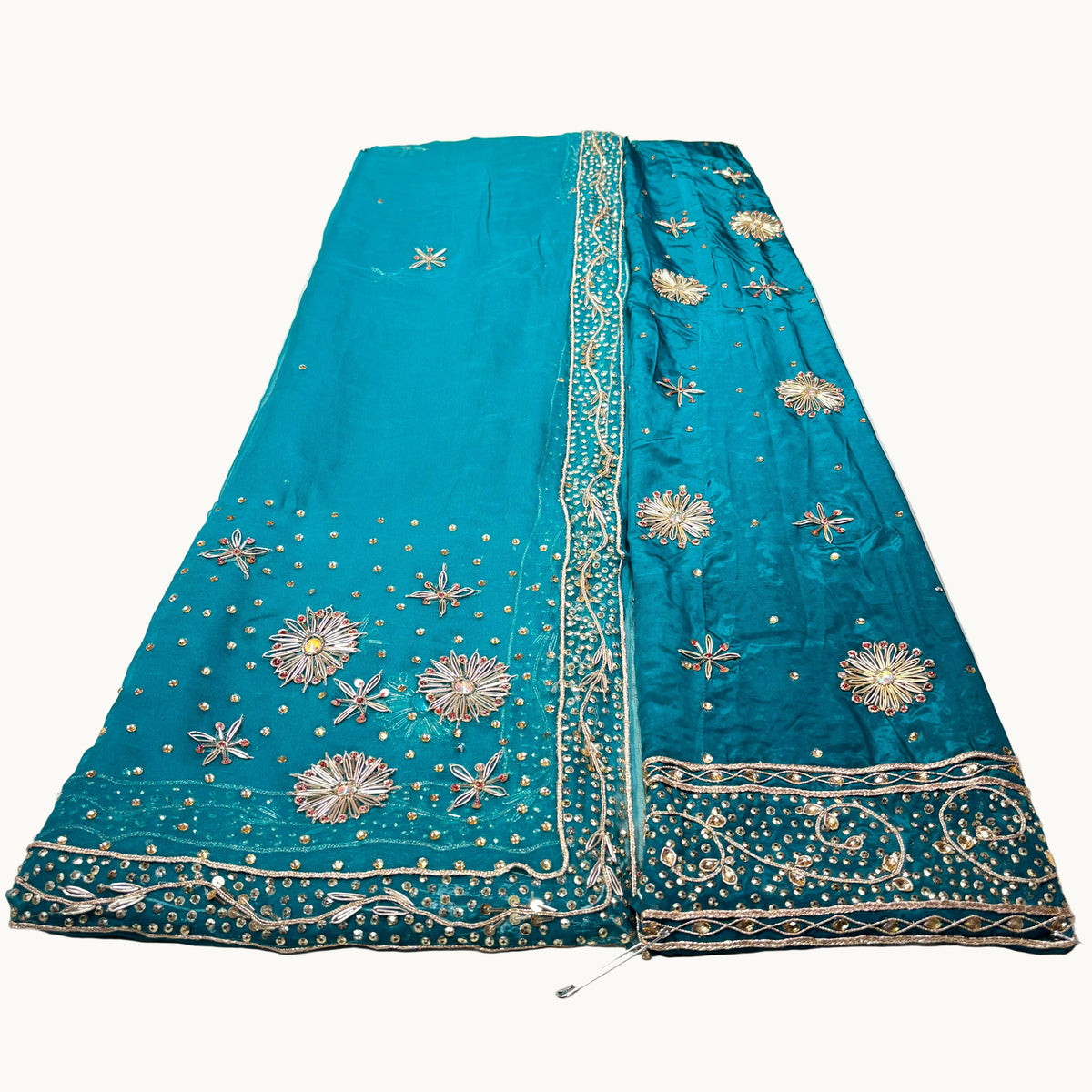 Rajputi Poshak – Zardozi Kundan Work Natural Crepe with Thakurji Odhni