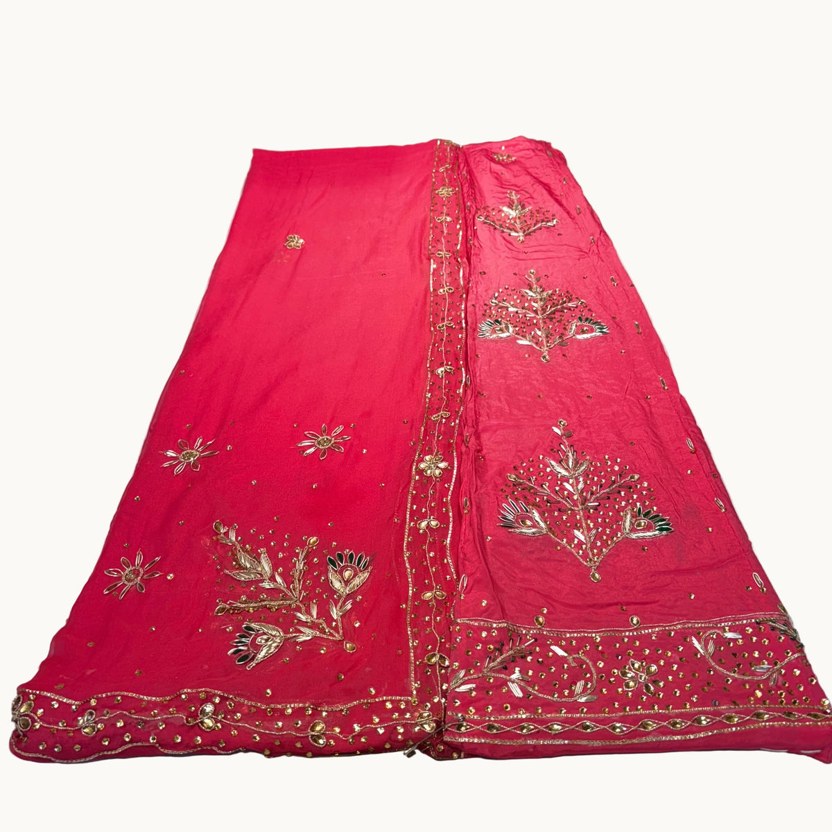 Rajputi Poshak – Natural Crape Fabric with Zardozi, Dabka, Sequence & Kundan Work | Odni Humrahi Pure