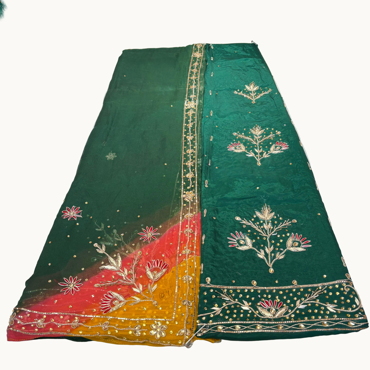Rajputi Poshak – Natural Crape Fabric with Zardozi, Dabka, Sequence & Kundan Work | Odni Humrahi Pure