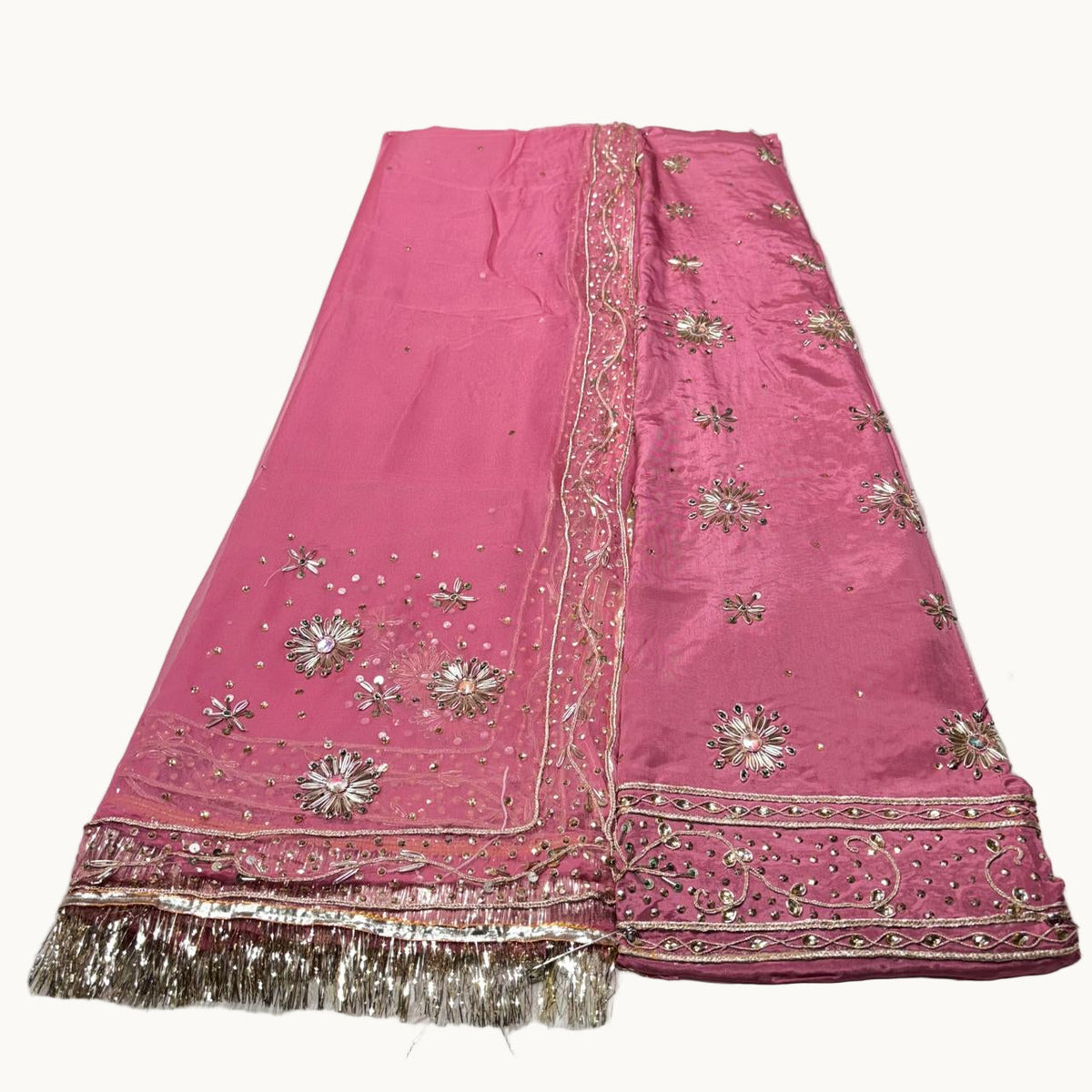 Rajputi Poshak – Zardozi Kundan Work Natural Crepe with Thakurji Odhni