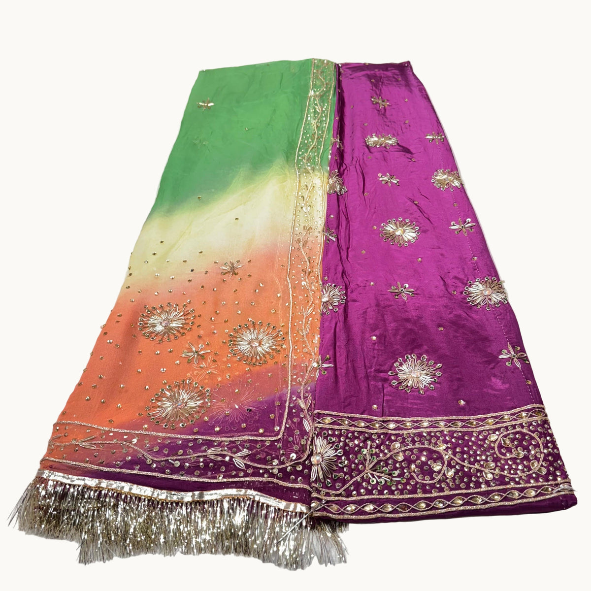 Rajputi Poshak – Zardozi Kundan Work Natural Crepe with Thakurji Odhni
