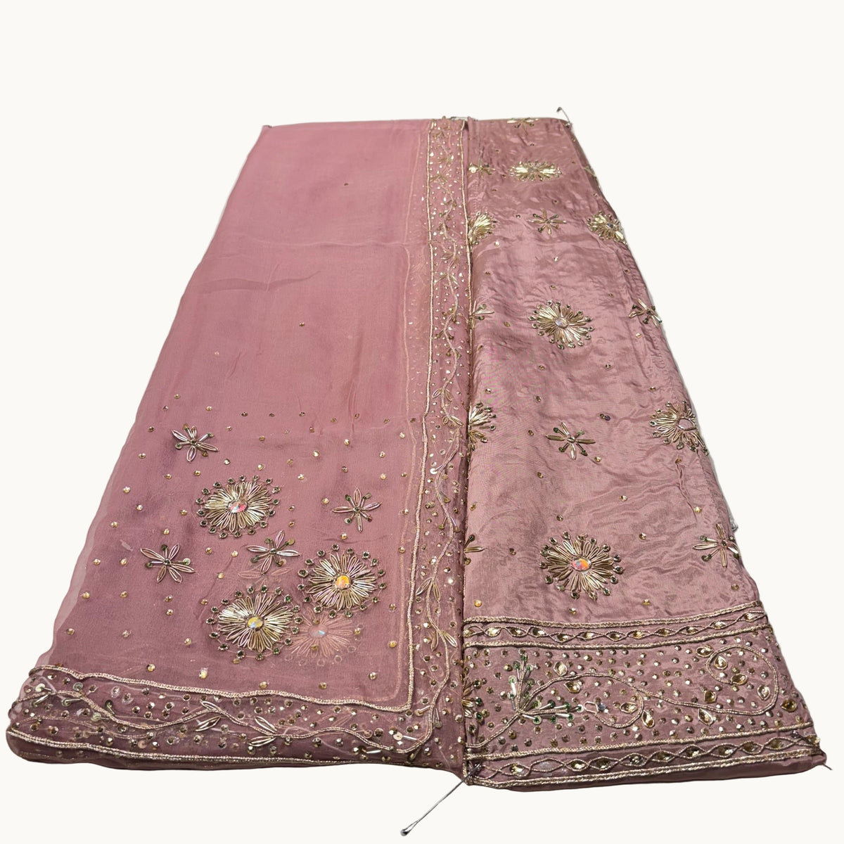 Rajputi Poshak – Zardozi Kundan Work Natural Crepe with Thakurji Odhni