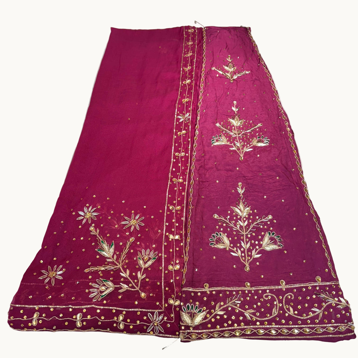 Rajputi Poshak – Natural Crape Fabric with Zardozi, Dabka, Sequence & Kundan Work | Odni Humrahi Pure