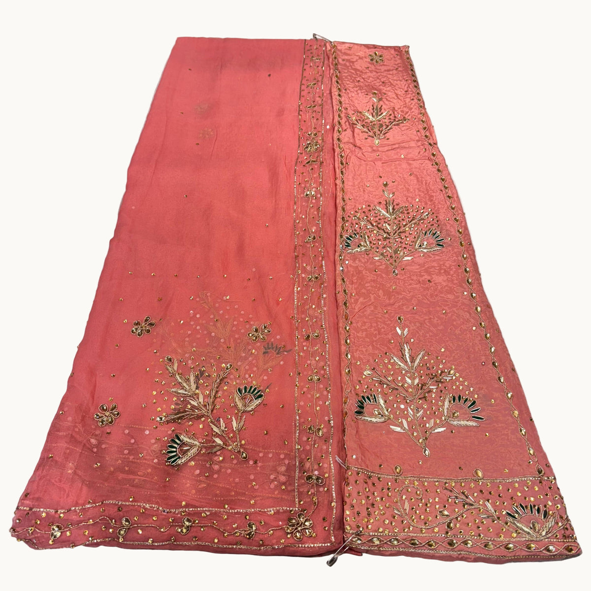 Rajputi Poshak – Natural Crape Fabric with Zardozi, Dabka, Sequence & Kundan Work | Odni Humrahi Pure
