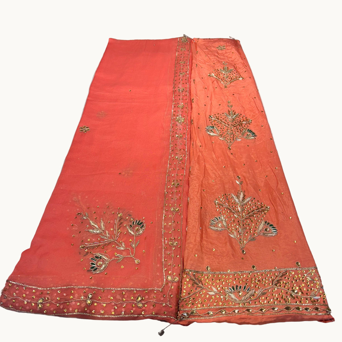 Rajputi Poshak – Natural Crape Fabric with Zardozi, Dabka, Sequence & Kundan Work | Odni Humrahi Pure