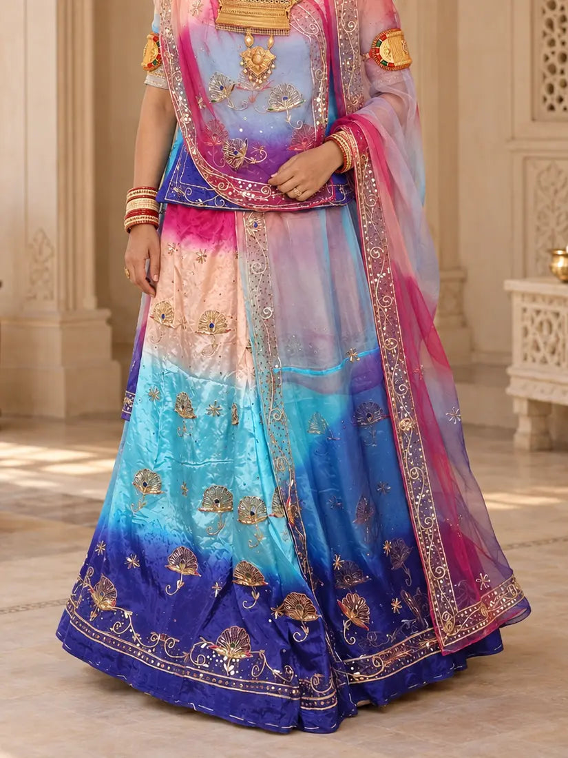 Pure Rani Pink Royal Blue Crepe Rajputi Poshak, Zardozi – Pure Odhni