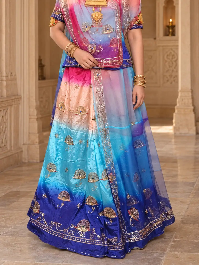 Pure Rani Pink Royal Blue Crepe Rajputi Poshak, Zardozi – Pure Odhni