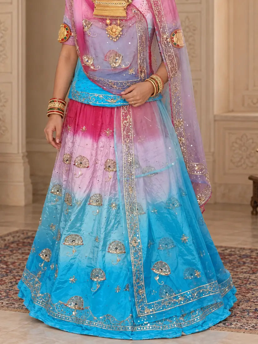 Rajputi Dress - Mor Pankh Pure Poshak With Thakhurji Pure Odhni - Sky Blue, Blue, Baby Pink, Pink With Same Colour Odhni