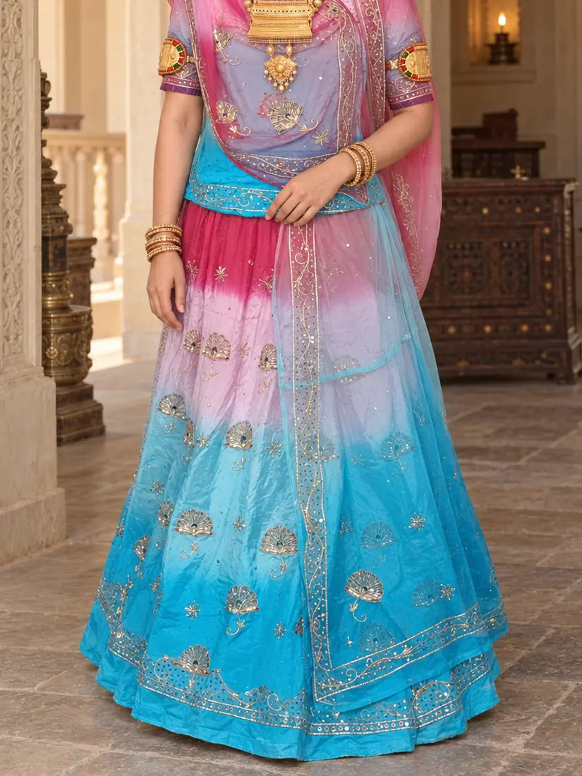 Rajputi Dress - Mor Pankh Pure Poshak With Thakhurji Pure Odhni - Sky Blue, Blue, Baby Pink, Pink With Same Colour Odhni