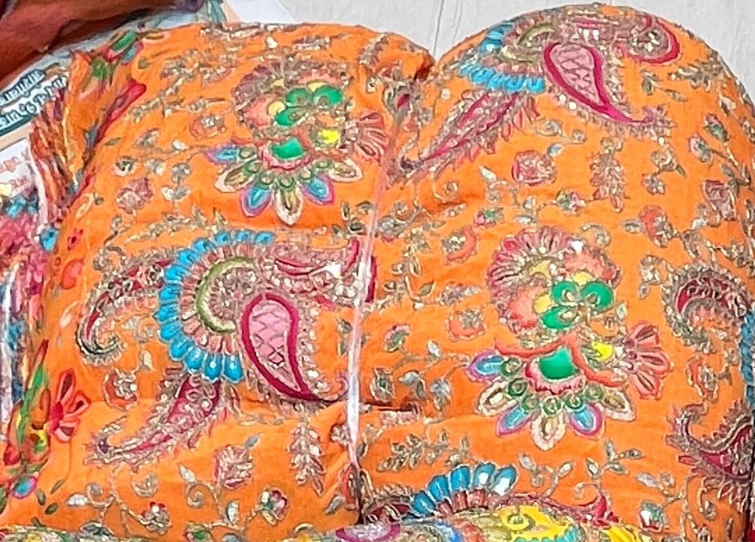 Orange Embroidered Pure Kapda Lehenga Set with Odhni | Handcrafted Ethnic Wear