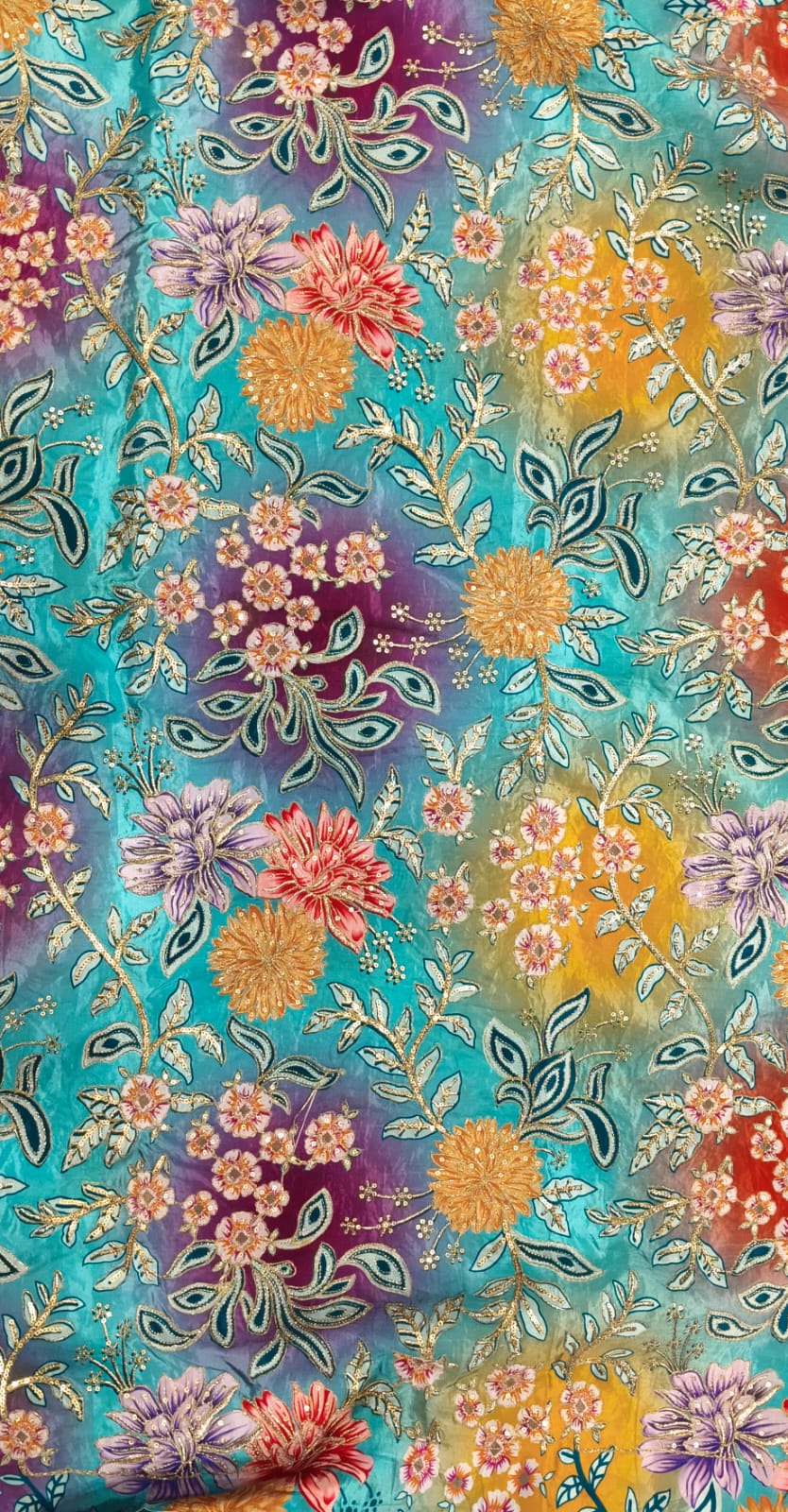 Derani Jethani Pure Fabric – Multicolor Floral Designer Pure Fabric for Rajputi Poshak & Ethnic Wear