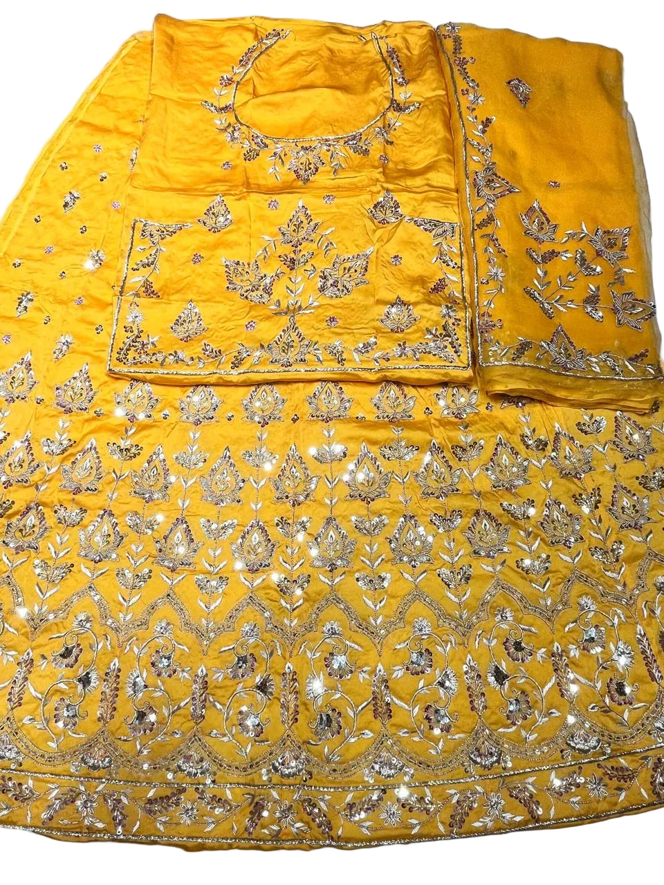 Rajputi Dress - Bember Satin With Zardozi, Dabka, Cut Dana & Aari Tari Handwork - Yellow With Thakhurji Pure Odhni