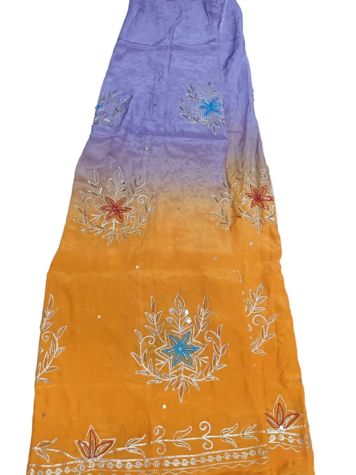 Orange Lavender Shaded Pure Crepe Rajputi Poshak – Zari Cutdana
