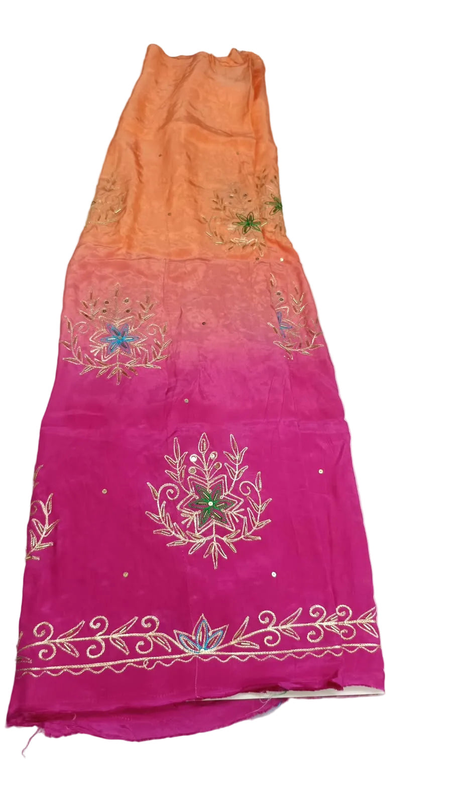 Orange Rani Pink Shaded Pure Crepe Rajputi Poshak – Zari Cutdana