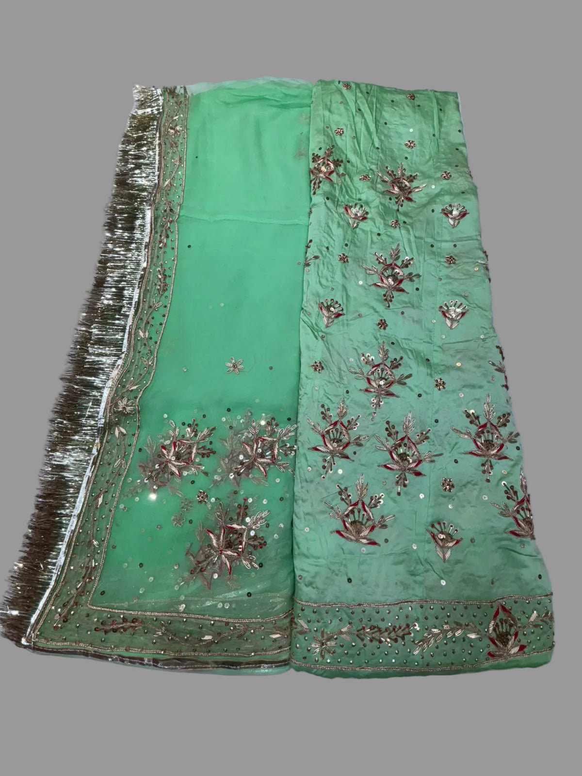 Rajputi Poshak – Zardozi Bember Satin – Mehendi Green with Thakurji Odhni