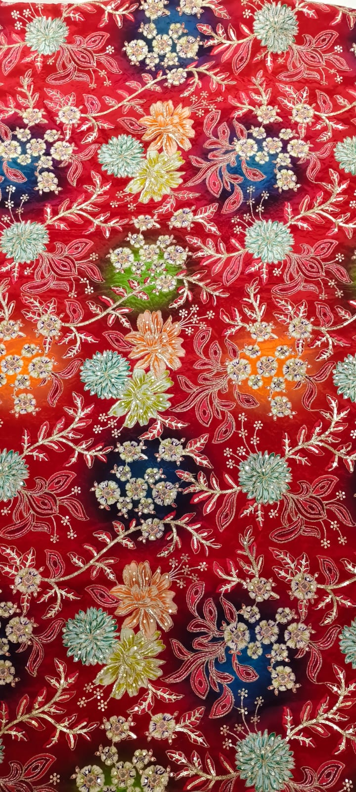 Derani Jethani Pure Fabric – Multicolor Floral Designer Pure Fabric for Rajputi Poshak & Ethnic Wear