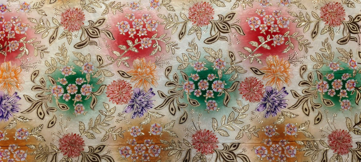 Derani Jethani Pure Fabric – Multicolor Floral Designer Pure Fabric for Rajputi Poshak & Ethnic Wear