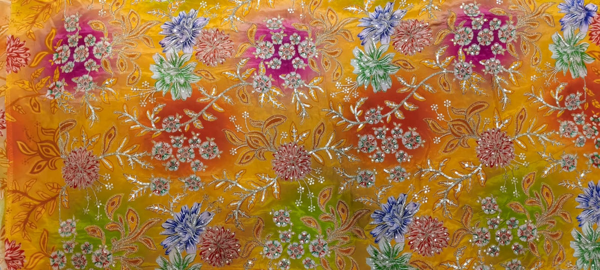 Derani Jethani Pure Fabric – Multicolor Floral Designer Pure Fabric for Rajputi Poshak & Ethnic Wear