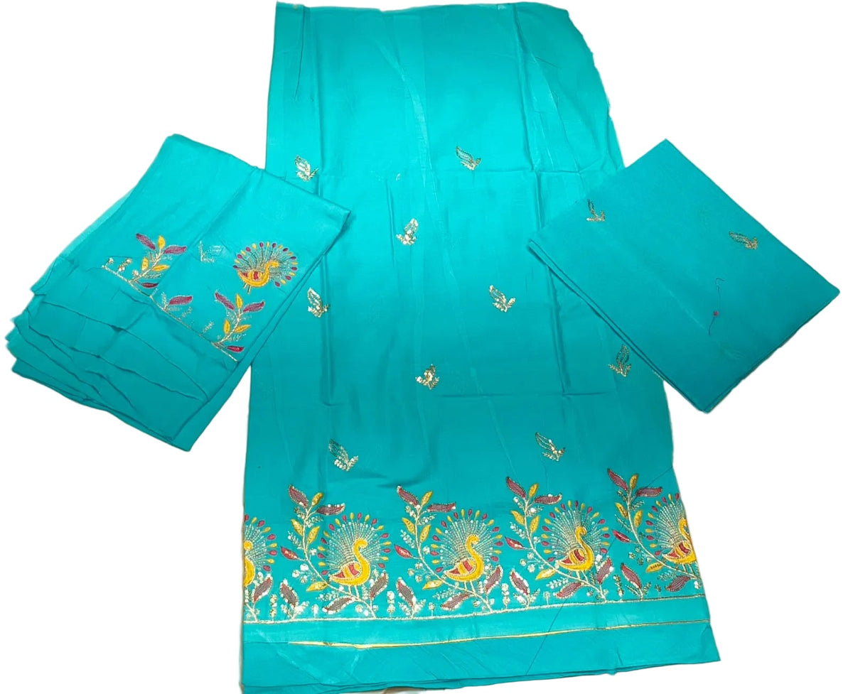 Mor Border Cotton Suit Set for Women – Embroidered Peacock Border Suti Suit Dress Material
