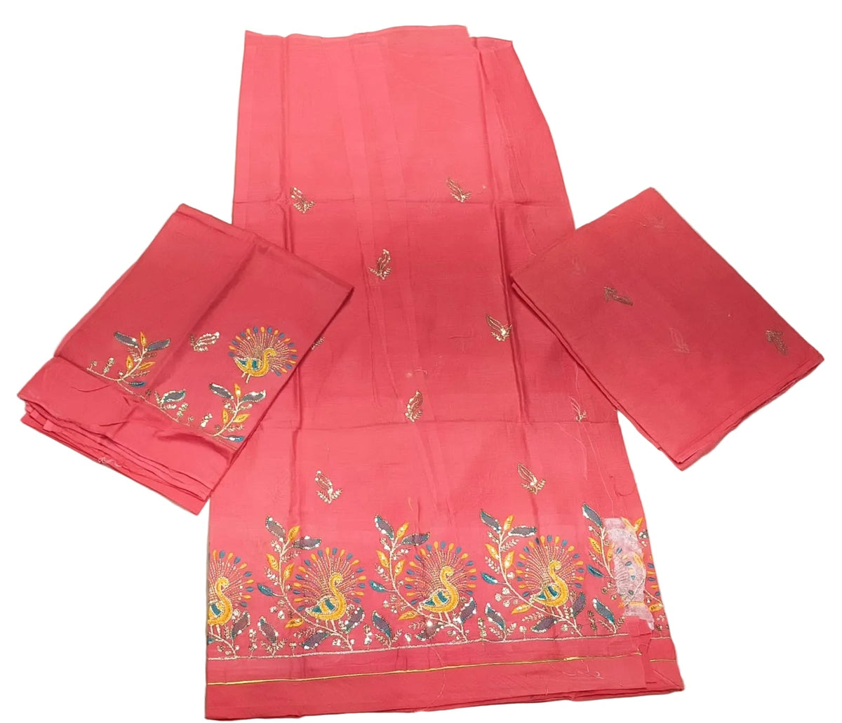 Mor Border Cotton Suit Set for Women – Embroidered Peacock Border Suti Suit Dress Material